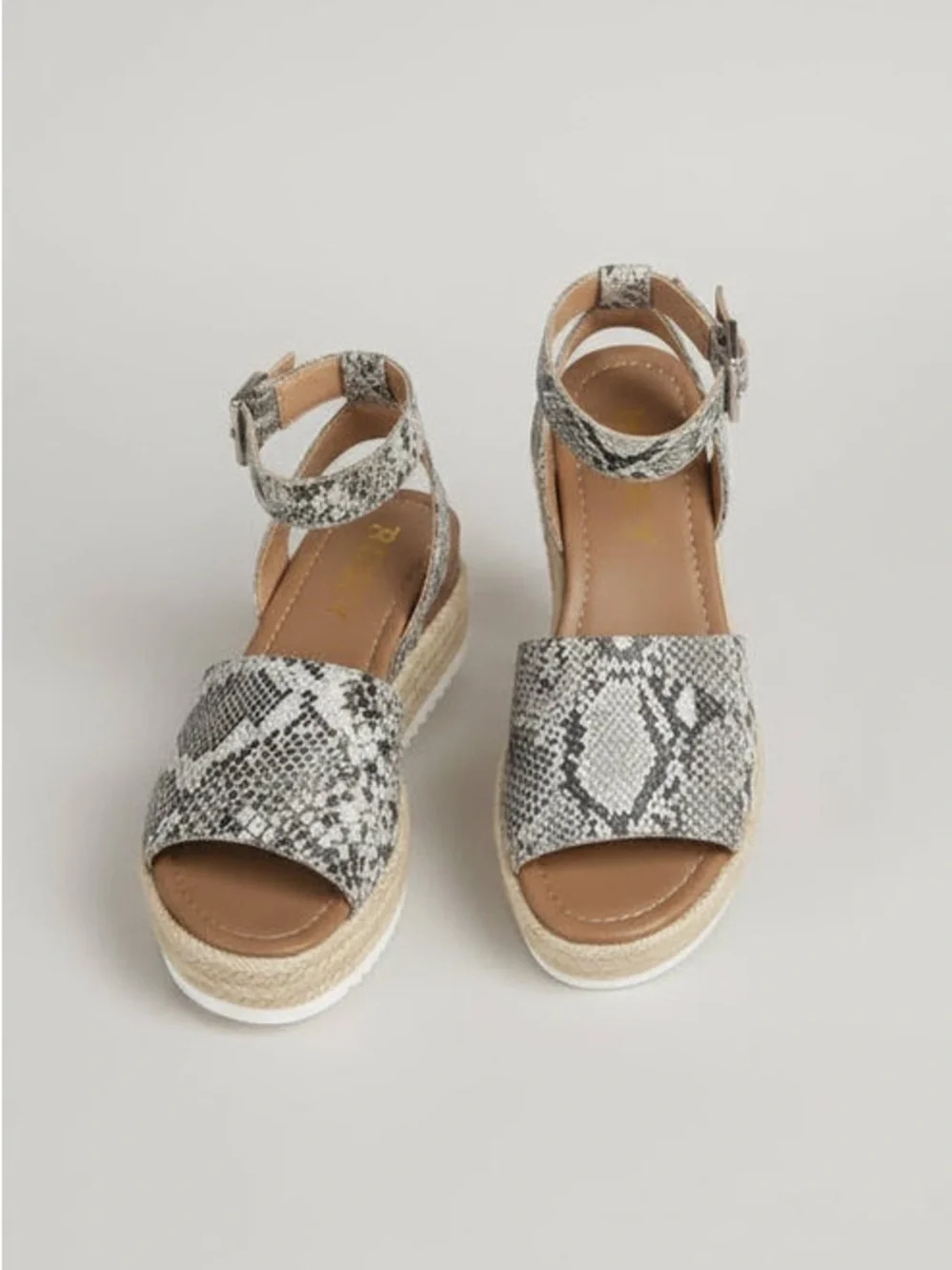 Bella Marie Womens Snake-Print Platform Espadrille Sandals - Neutral